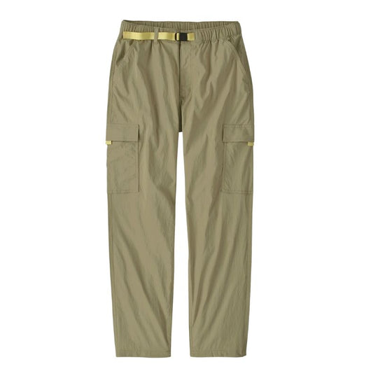 Khaki pants with a belt on a white background