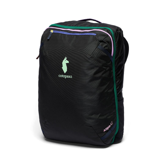 Black backpack with green accents and Cotopaxi logo on a white background