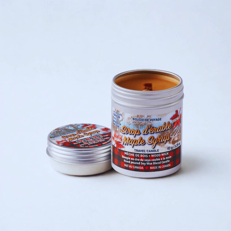 Seracon Maple Syrup Candle in Mini Travel Tin With A Wooden Wick