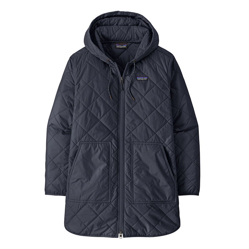 Quilted jacket with a hood on a white background