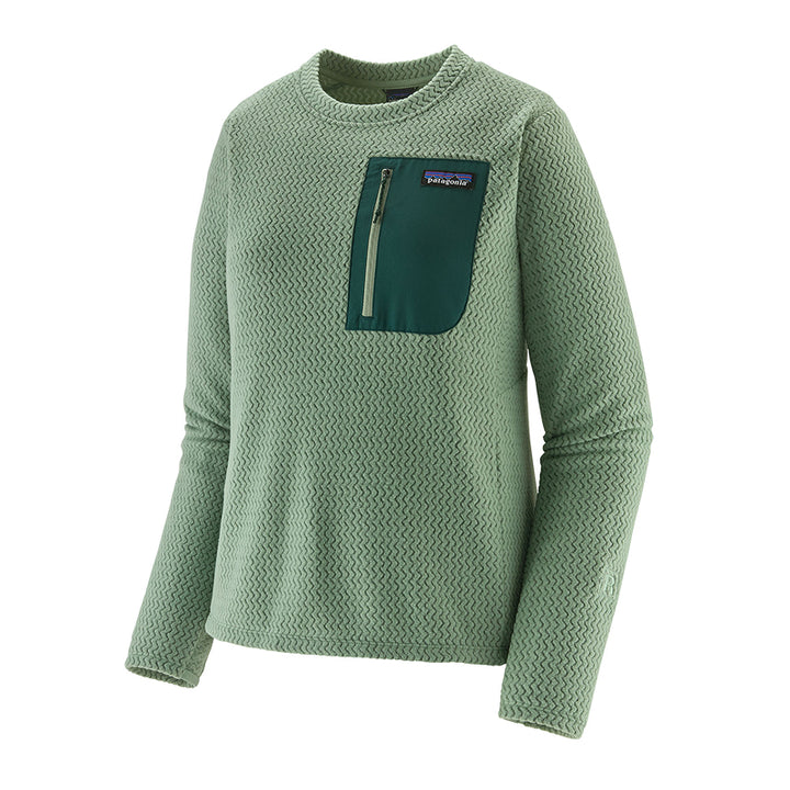 Green sweater with a pocket and brand logo on a white background