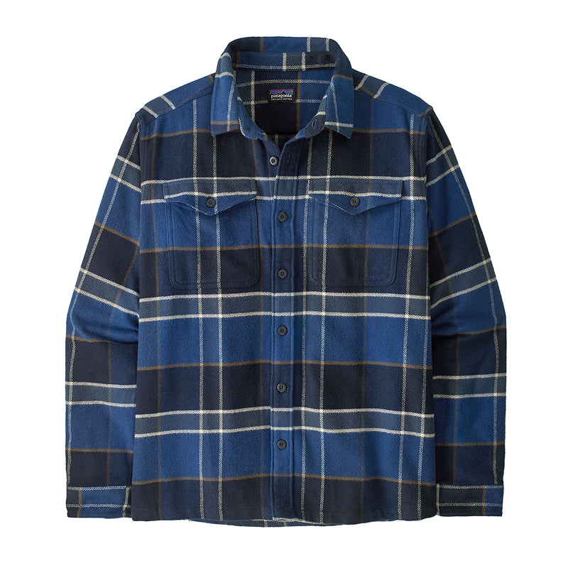Blue plaid shirt with brand logo on a white background