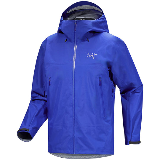 Blue jacket with a brand logo on a white background