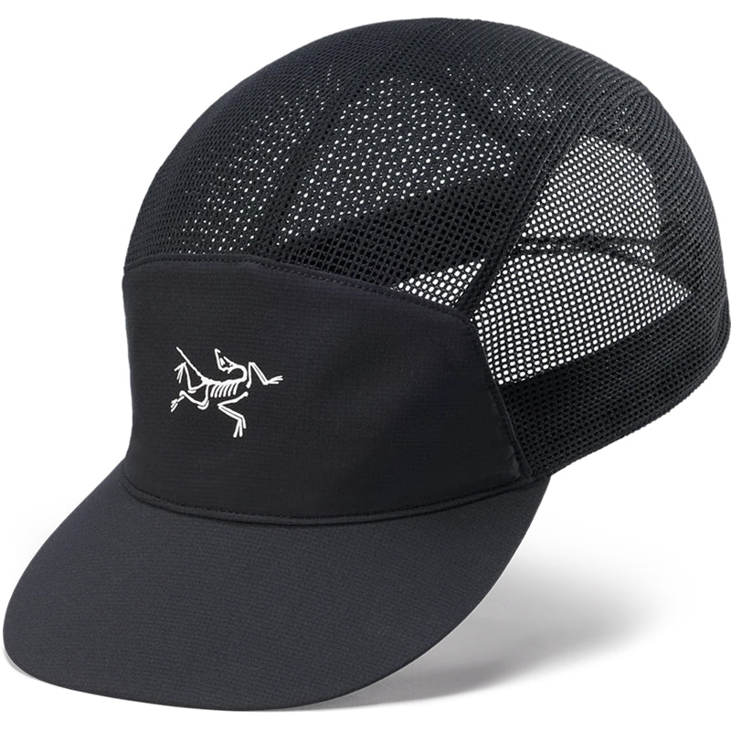 Black mesh cap with a logo on a white background