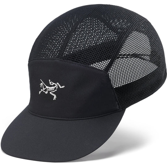 Black mesh cap with a logo on a white background