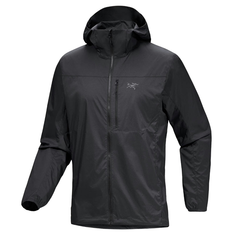 Black jacket with a brand logo on a white background