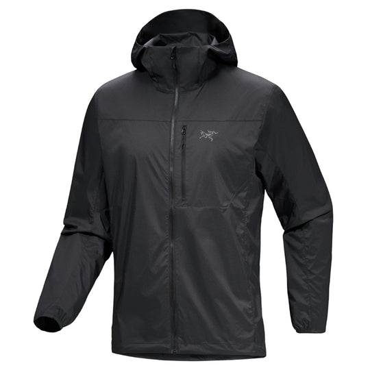 Black jacket with a brand logo on a white background