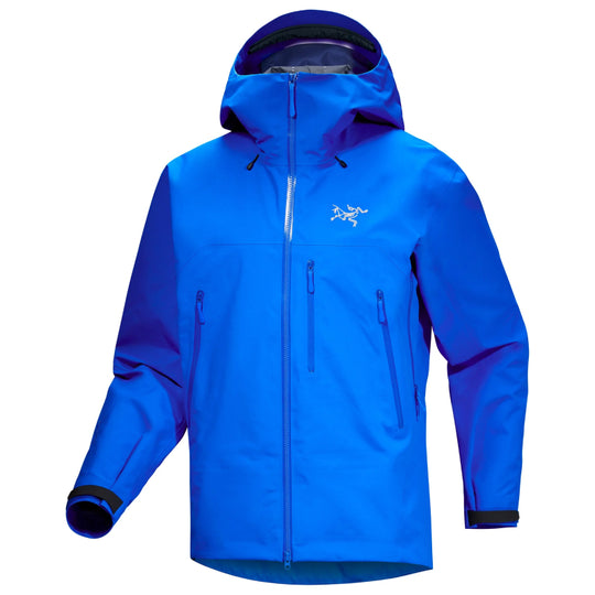 Blue jacket with a brand logo on a white background