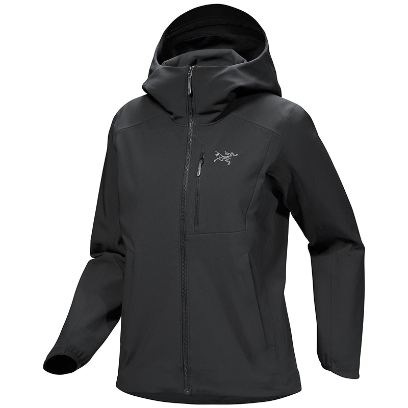 Black jacket with a brand logo on a white background