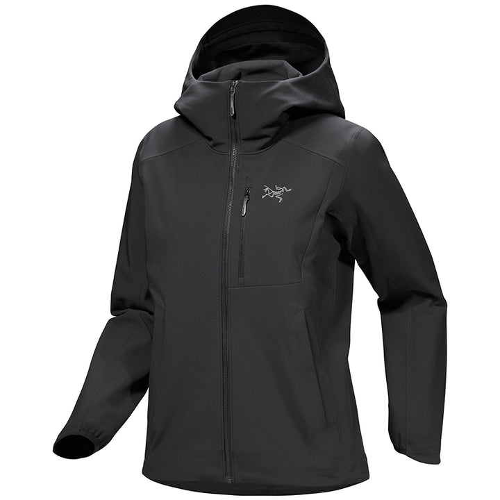 Black jacket with a brand logo on a white background