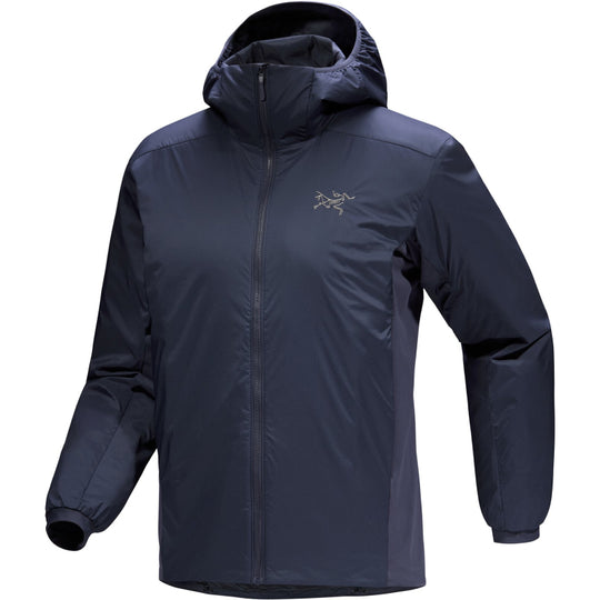 Navy blue jacket with a brand logo on a white background