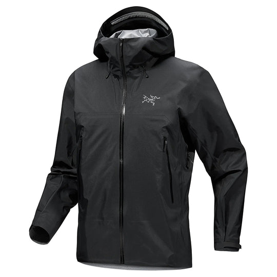 Black jacket with a brand logo on a white background