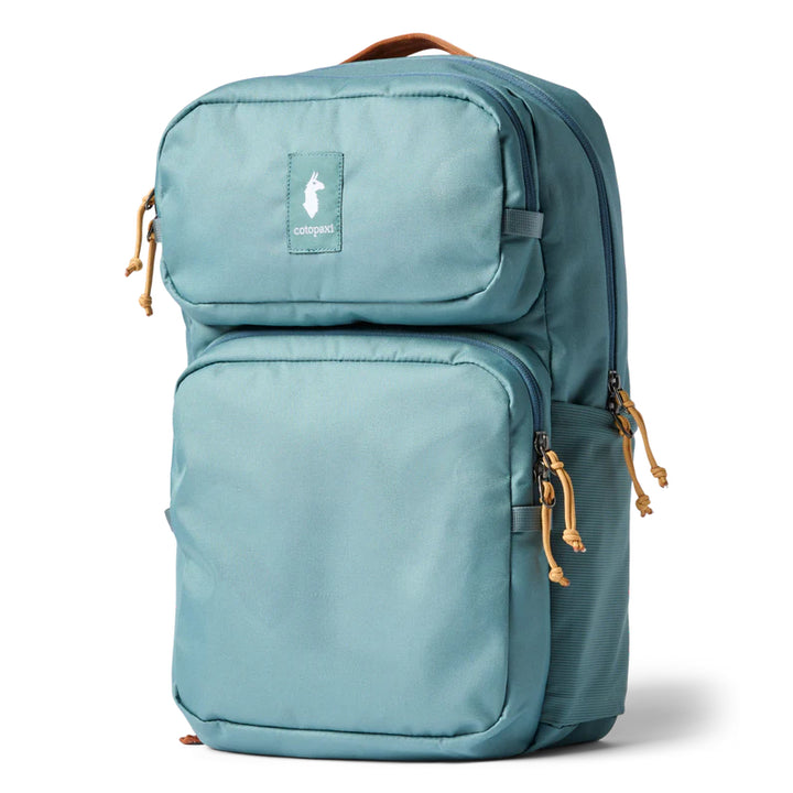 Teal backpack with a visible brand logo on a white background