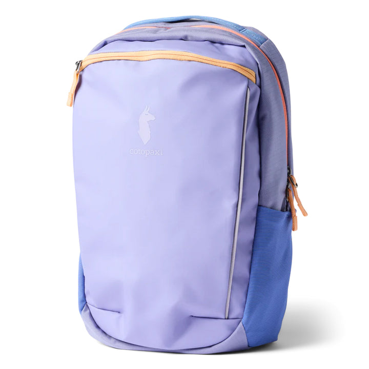 Purple backpack with orange accents on a white background