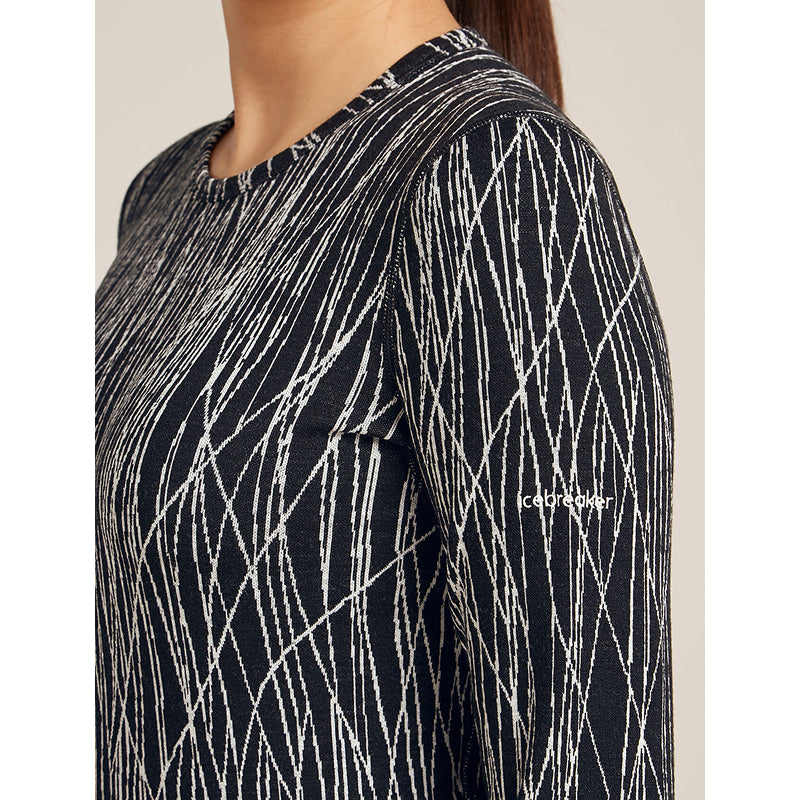 Icebreaker Women's Merino 260 Tech Vertex Long Sleeve Crew Thermal Top Delta Lines