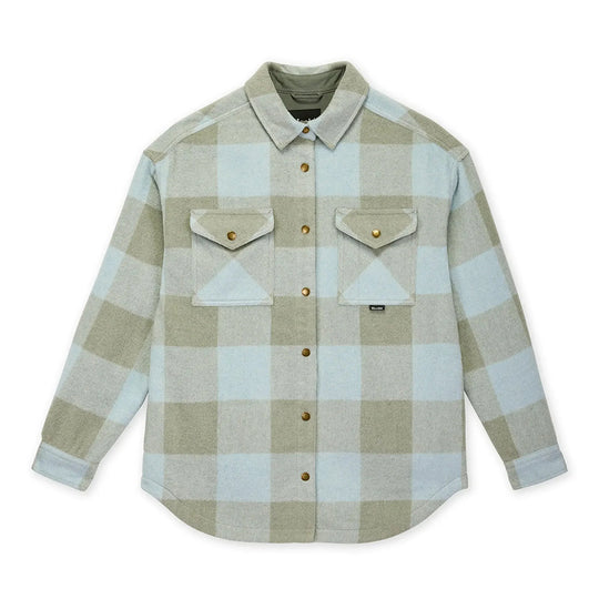 Plaid shirt with green and blue pattern on a white background
