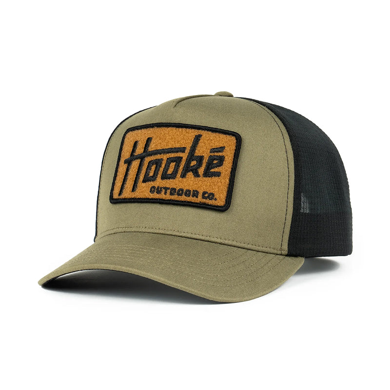 Green cap with black mesh back and 'Hooke' logo on a white background