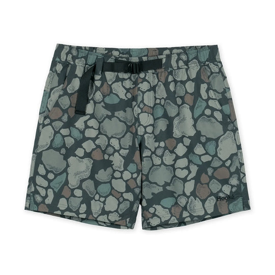 Patterned shorts with a belt on a white background