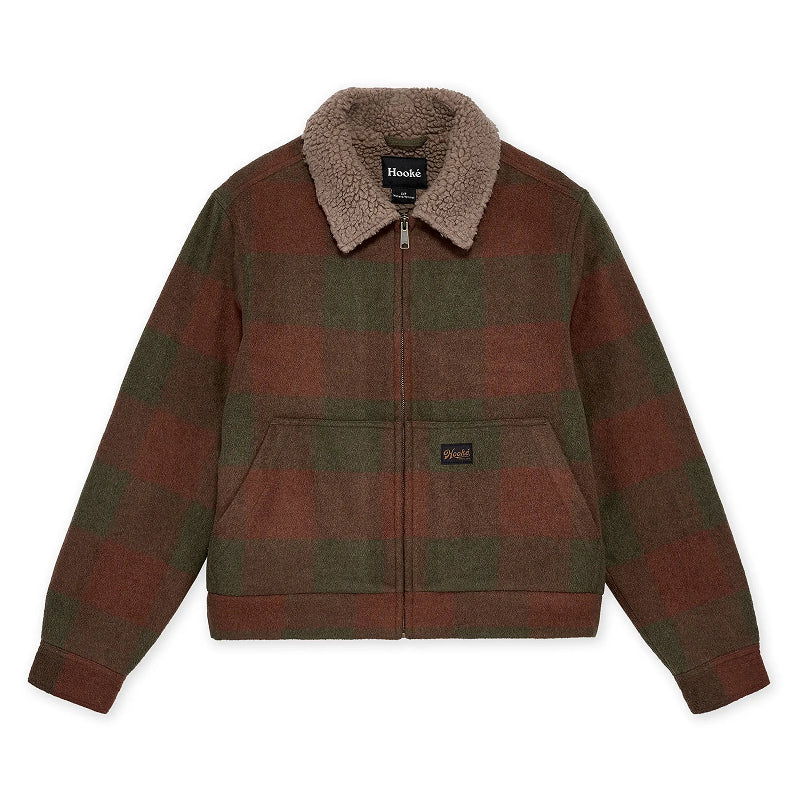 Plaid jacket with fur collar on a white background
