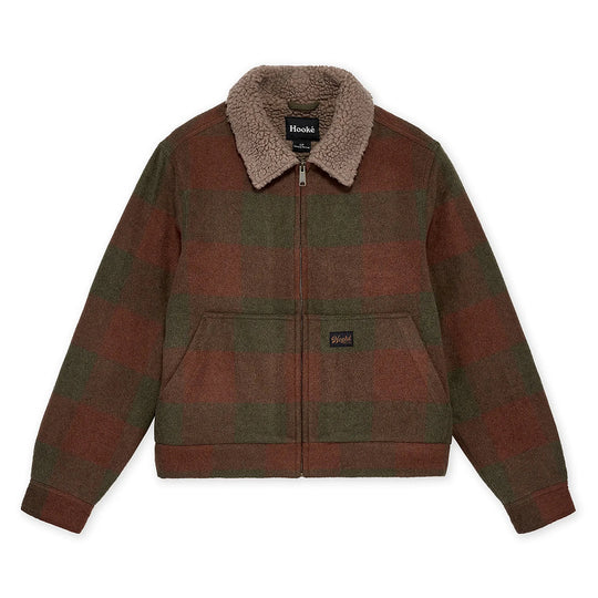 Plaid jacket with fur collar on a white background