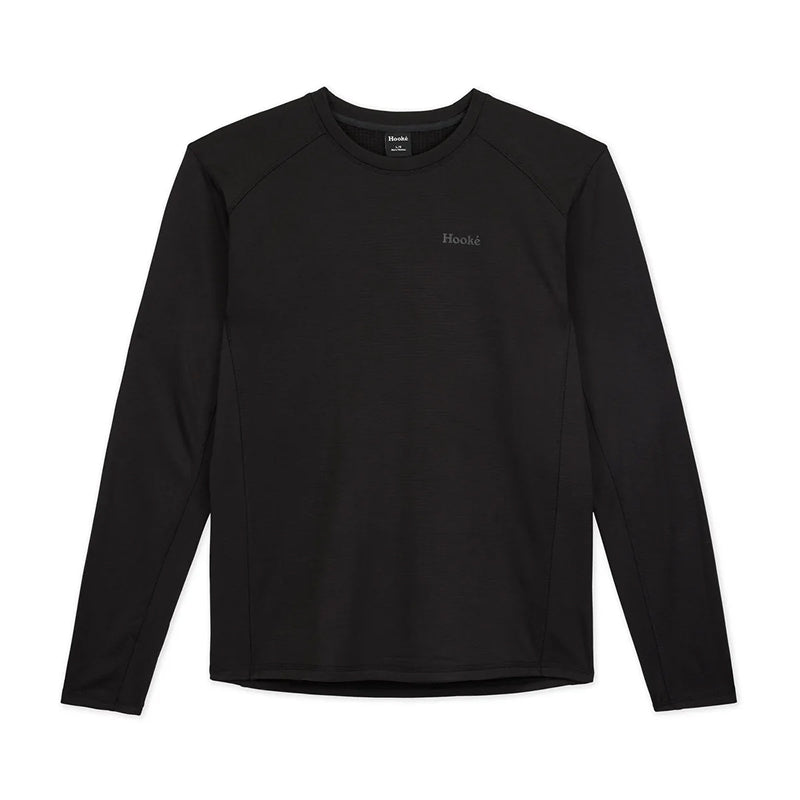 A black long-sleeve athletic shirt with raglan sleeves and a small tonal 'Hooké' logo on the left chest, displayed flat against a white background.