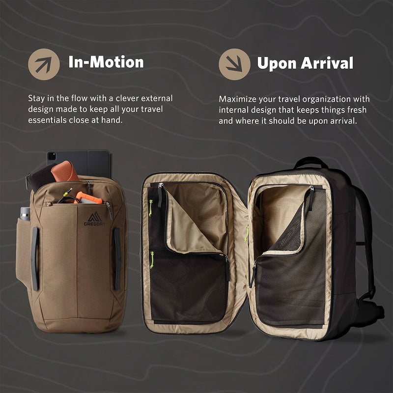 gregory 40l travel backpack Border Carry-On 40 Half-Moon Outfitters Separate clothing and organize small items within the mesh zippered pockets Gregory Border Carry On 40