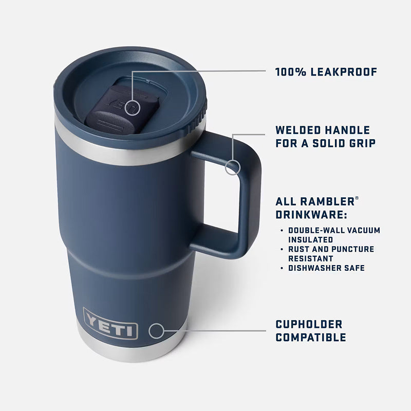 Yeti 20 oz Rambler Travel Mug with colour-matched Leakproof Stronghold™ Lid