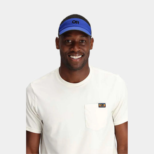 Man wearing Outdoor Research Swift Visor Ultramarine
