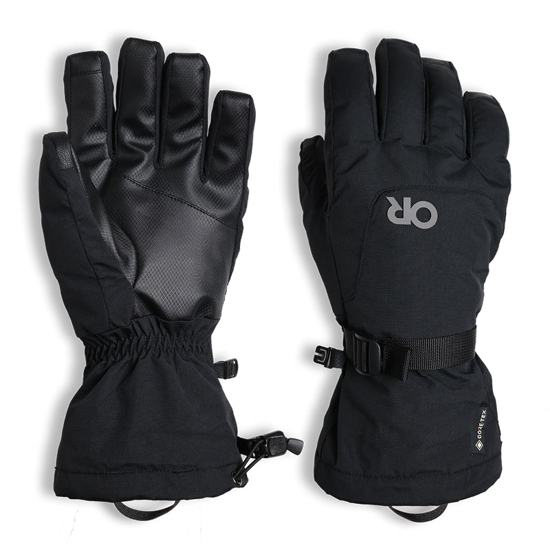 Black gloves with a brand logo on a white background