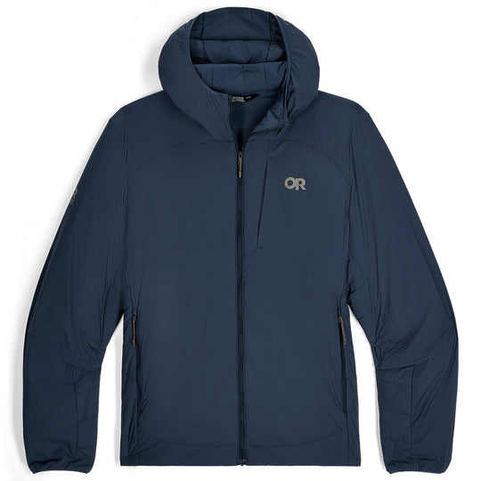 Navy blue jacket with a brand logo on a white background