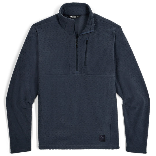 Navy pullover with a quarter zip on a white background