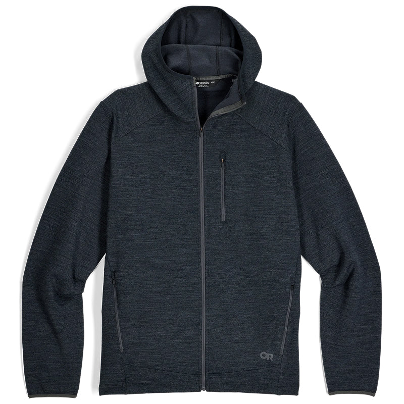 Dark gray hoodie with a brand logo on a white background