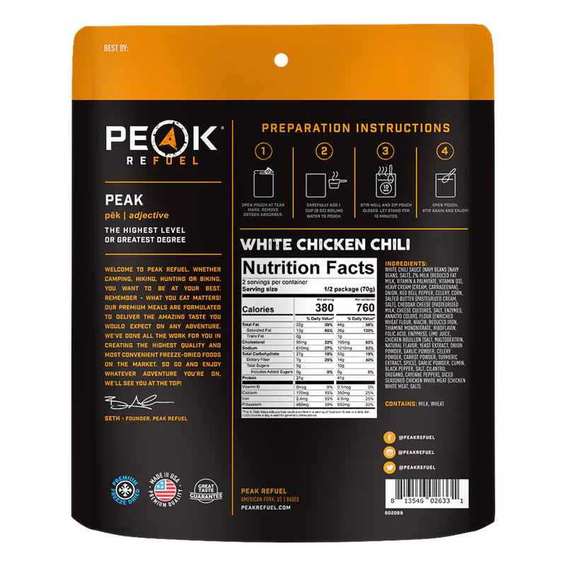 Peak Refuel White Chicken Chili Pouch