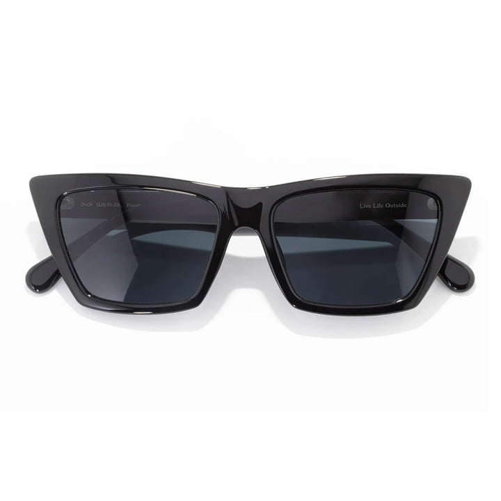 Black cat-eye sunglasses on a white background