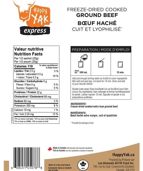 Bœuf haché cuit lyophilisé Happy Yak (50 g) 