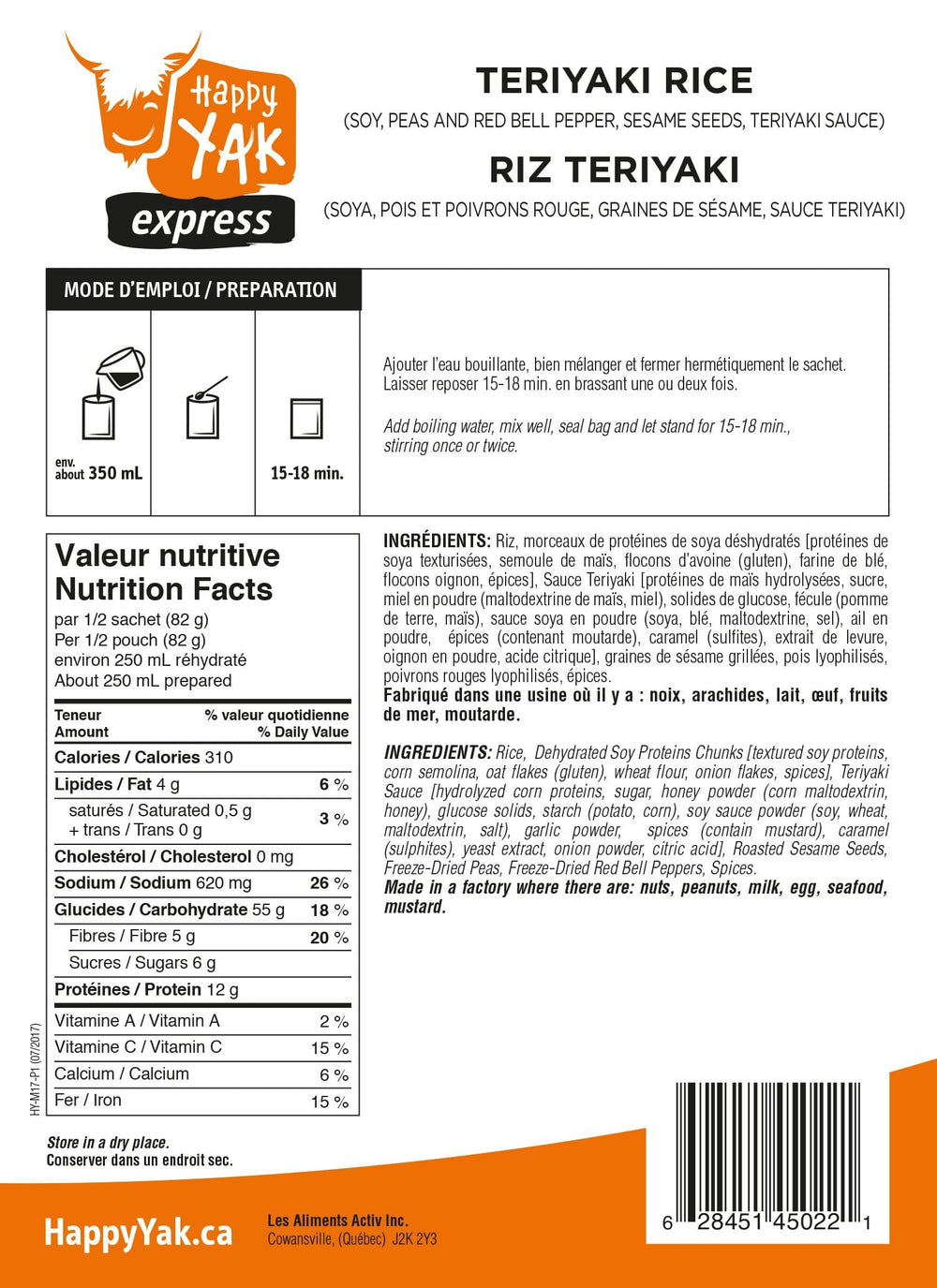 Happy Yak Teriyaki Rice - 1 Serving